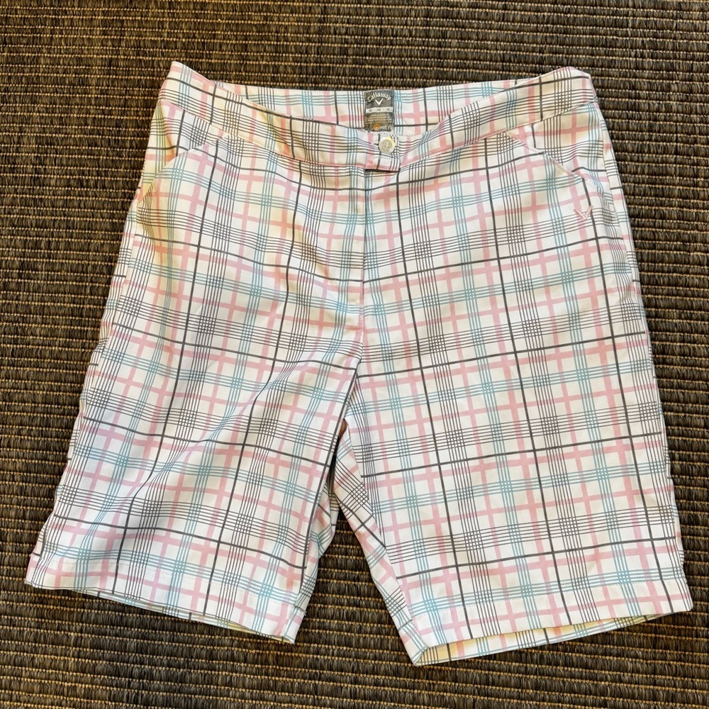 Callaway Pastel Plaid Athletic Golf Shorts - Pink, Light Blue, White